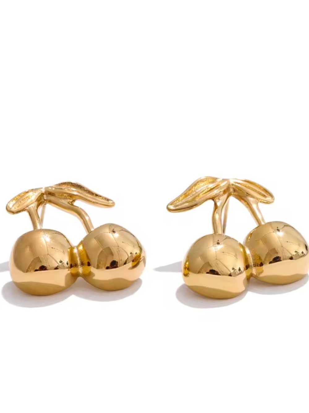 Gold Cherry Stud Earrings - Picture 3 of 7